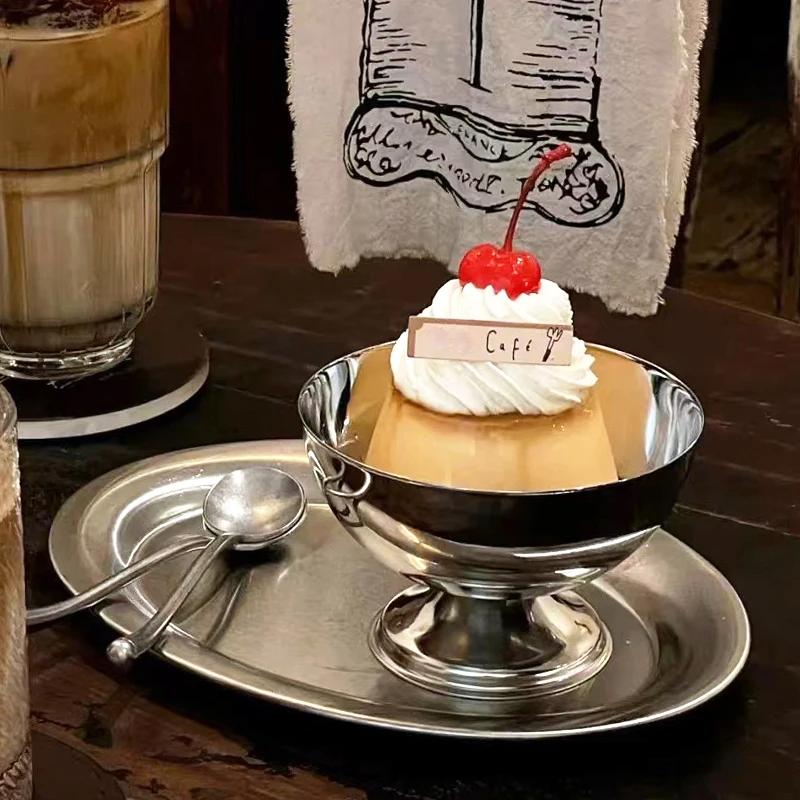 Taza de helado de acero inoxidable, ensaladera, postre, plato de fruta, plato para aperitivos, taza de vino, cocina casera, Bar, vajilla, suministros para fiestas