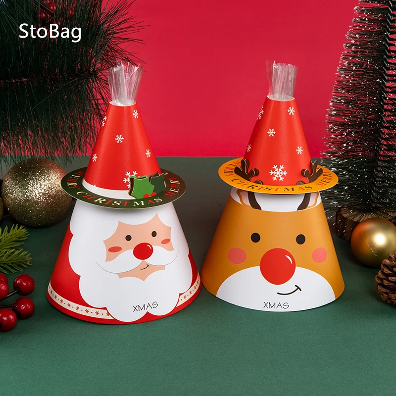 

StoBag-Creative Funny Christmas Party Box Santa Claus Elk Candy Chocolate Handmade Cookie Snack Popcorn Packaging 20Pcs