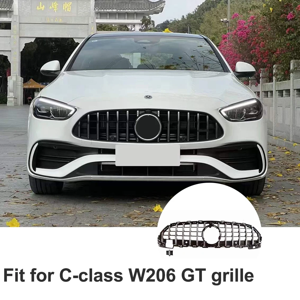 For C Class W206 C180 C200 C220d C300 2022+ Sport Edition W206 GT Style Silver / Black Front Grill