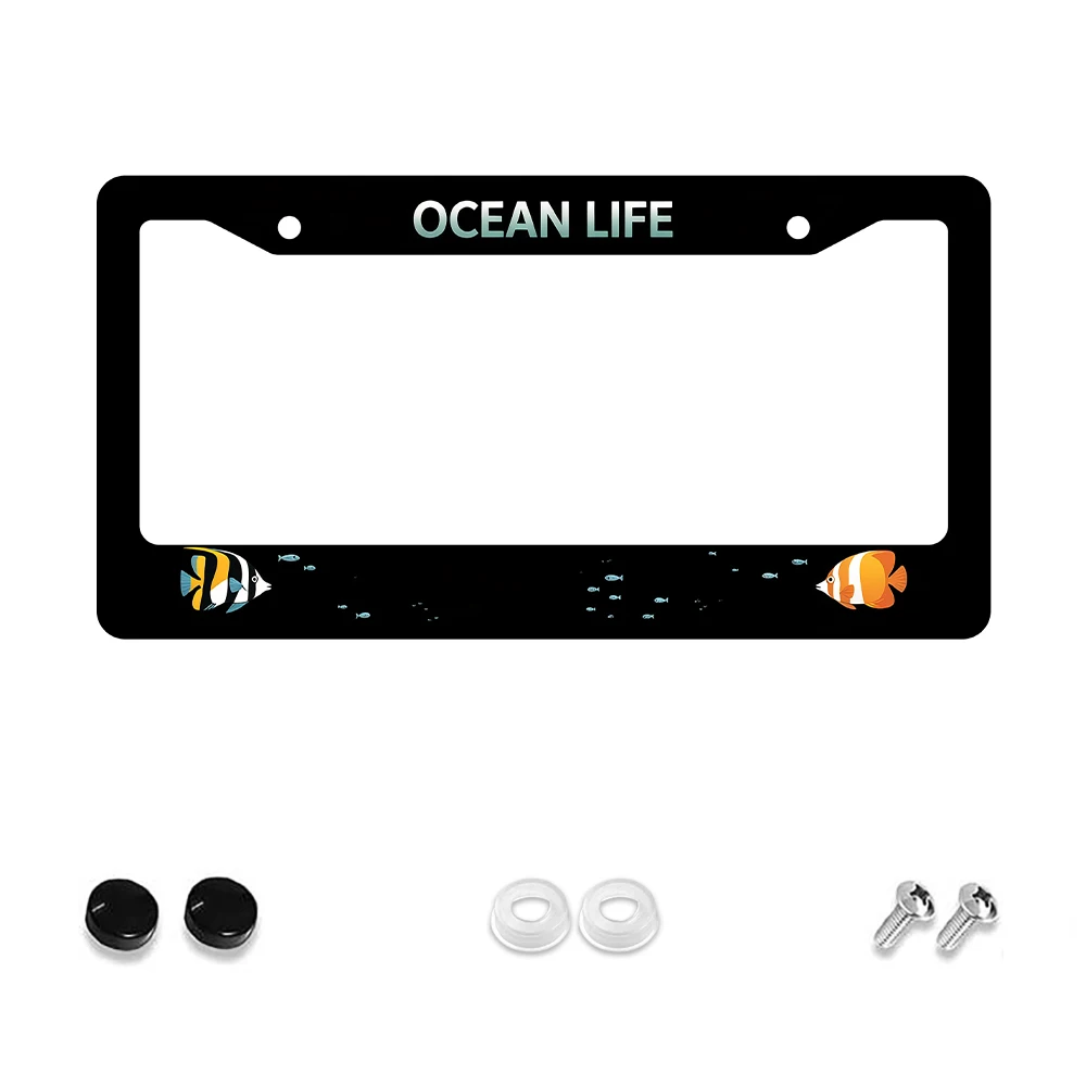 1 قطعة اللون الأسود المحيط الحياة نمط 2 حفرة إطار لوحة الترخيص ، مادة الألومنيوم ، 6x12 بوصة ، مع طقم مسامير ربط ، الكرتون ، المرح ، كاليفورنيا