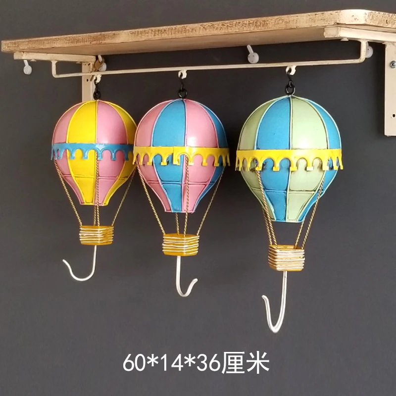 Retro Metal Colorful Hot Air Balloon Hook Wall Hanging Decorations Indoor Home Bar Coffee Wall Decoration