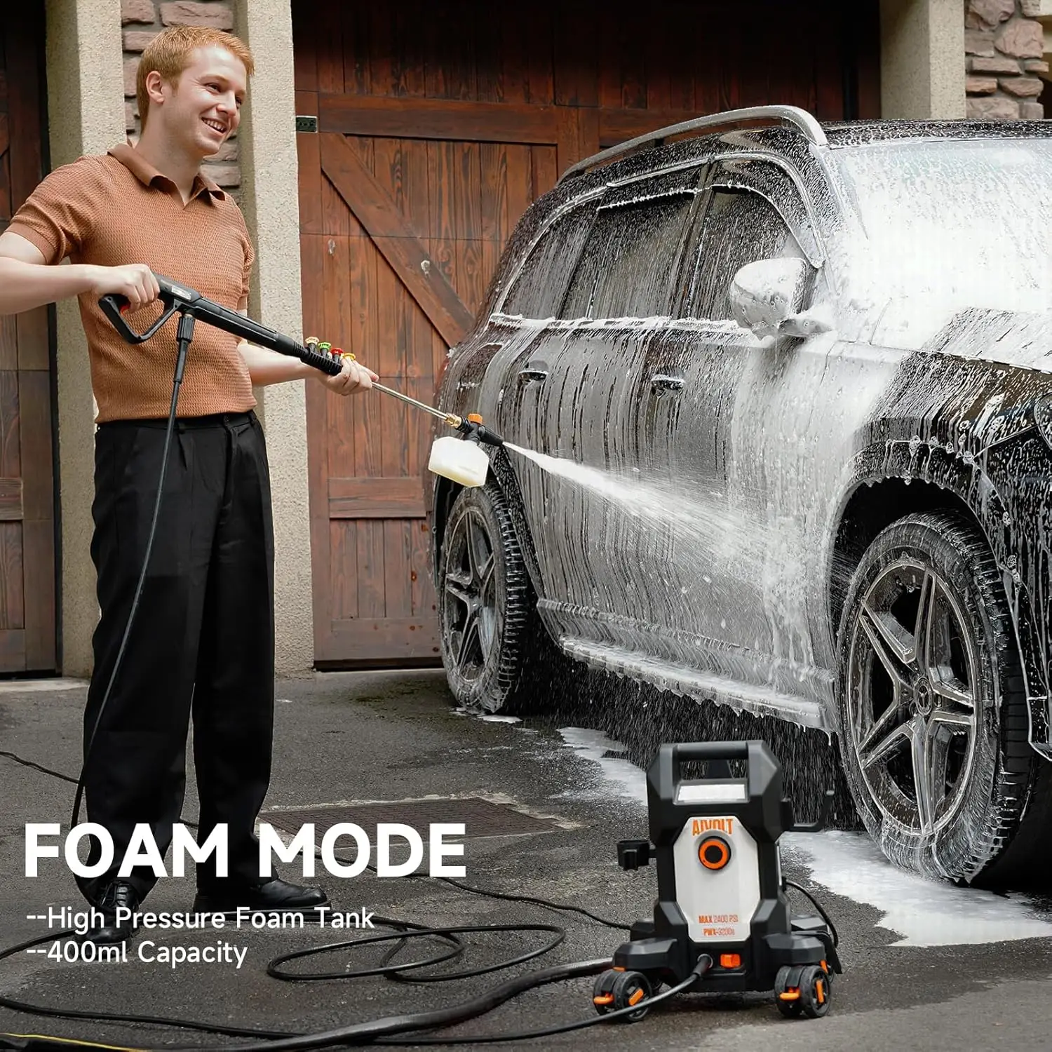 Power Washer with 4 Nozzles & Foam Cannon for Cars, Fences, Driveways, Patios