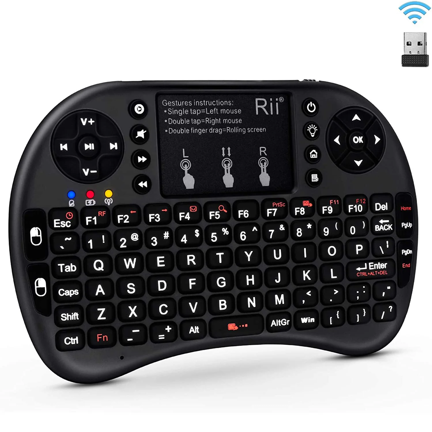 Rii i8+ Mini Bezprzewodowa Klawiatura z Podświetleniem i Touchpadem, Pilot Air Mouse do Windows, Android TV Box