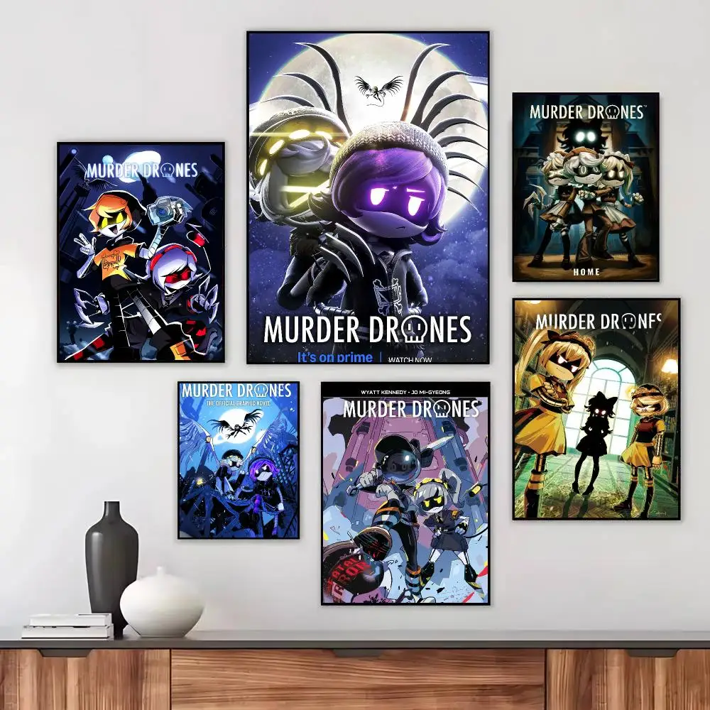 Cartoon M-Murder Drones Poster Wall Art Printed Decor Sticker Stylish Home Gift for Living Room Bedroom Corridor Cafe