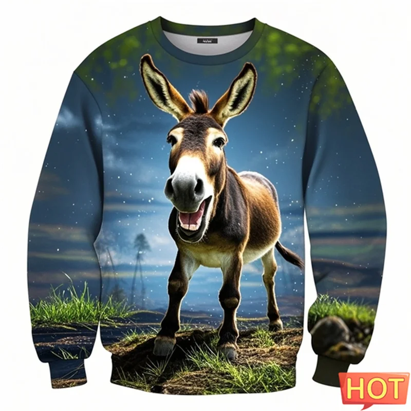 

Funny Donkey Graphic Sweatshirts For Men Clothes 3D Printed Women Kid Cute Oversize Street Outdoor Sportwear Pullover Hoodie