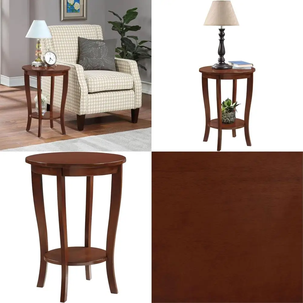 

Espresso Finish Round End Table with Storage Shelf