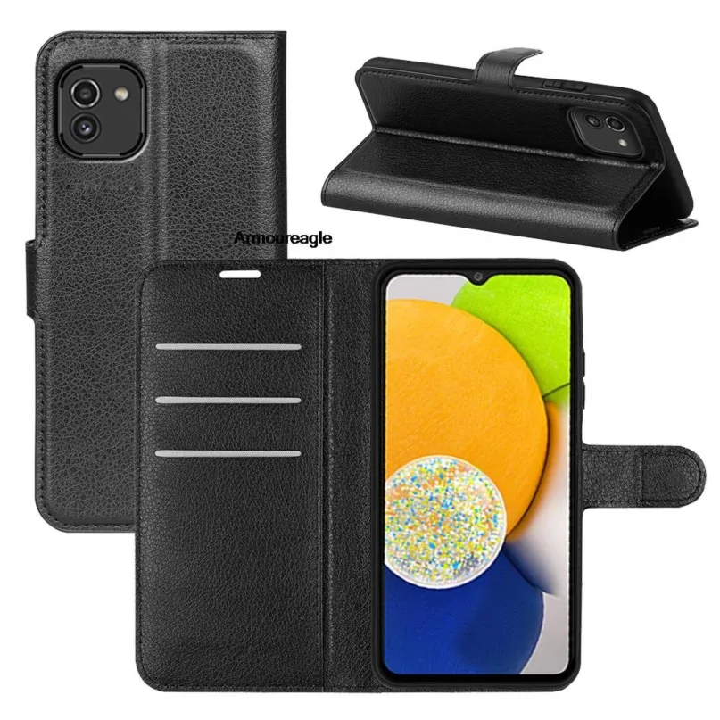 guard on galaxya03 case for samsung galaxy a03 2021 (6.5in) cover wallet card book style leather black 03a sm-a035f a035 a 03