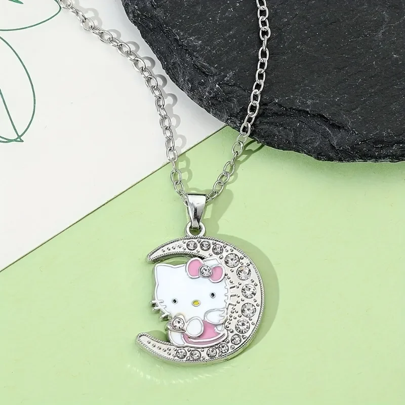 2pcs/set Cute Sanrio Hello Kitty Pendant Necklace Set Cute Cartoon Style with Rhinestones, Zinc Alloy Ideal for Daily Wear Gifts