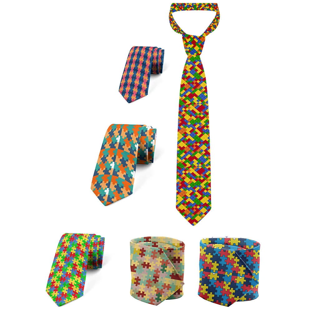 

New 3d printing fun tie fashion personality puzzle pattern tie for men and women wedding party shirt accessories holiday gifts