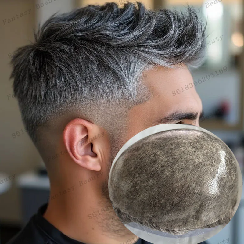 

Европейские 100% человеческие волосы, мужские парики 1B40 1B65, коричневый, серый, старики, парик, силиконовая основа, поликожа, шиньоны, система протезов