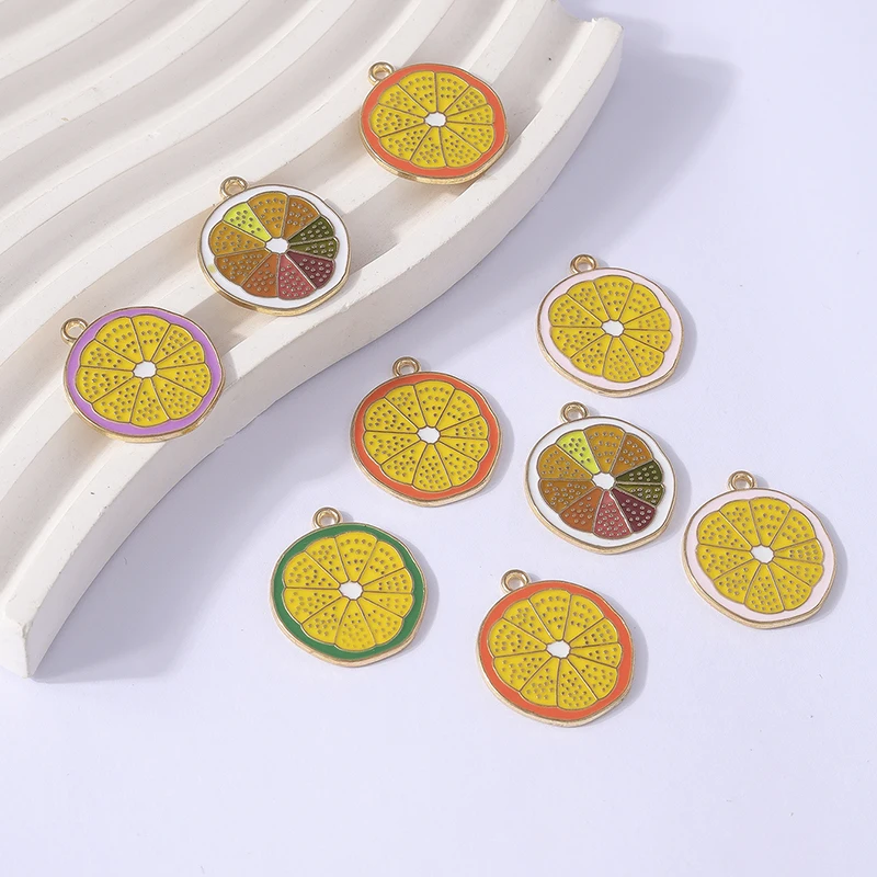 10 Stück 20x23mm Niedliche Emaille-Obst-Orange-Anhänger für Schmuckherstellung, Halsketten, Ohrringe, Armbänder, DIY-Bastelbedarf – Detail 3
