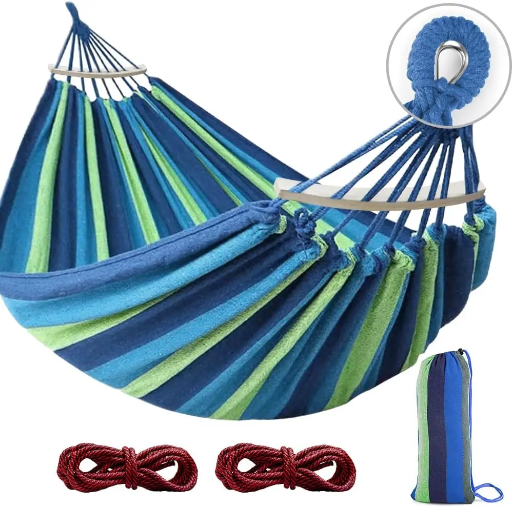 

Portable Camping Hammock with Anti-Roll Beams & Tree Straps, 550lb Capacity for Outdoor Comfort in Blue Green