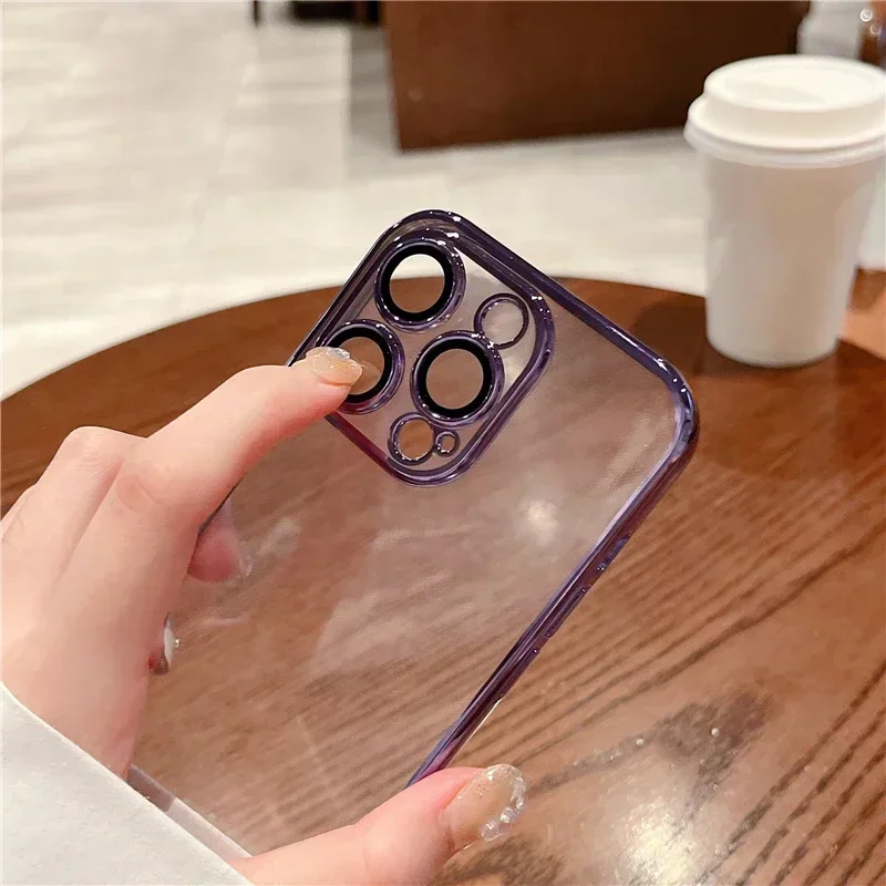 

Luxury Plating Clear Silicone Phone Case For iPhone 15 14 13 12 11 Pro X XR XS Max 7 8 Plus Mini Lens Protection Case Back Cover