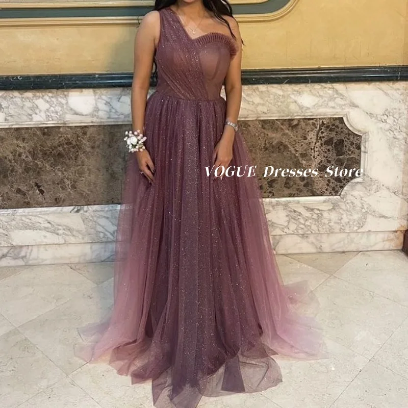 

Shiny Tulle Evening Dresses with Fold 2025 One Shoulder Saudi Arabia Prom Gowns Party Dresses فساتين سهرة Customized