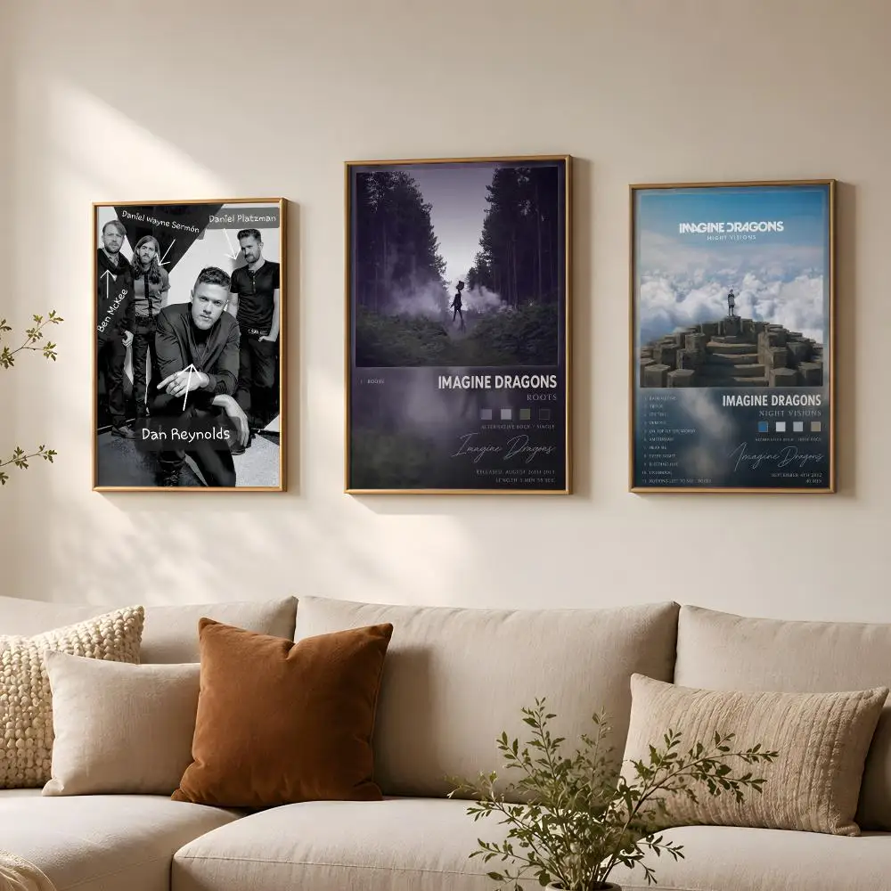 Band I-Imagine Dragons-S Poster Vintage Self Adhesive PP Wall Art for Living Room Bar Bedroom Home Decor Gift