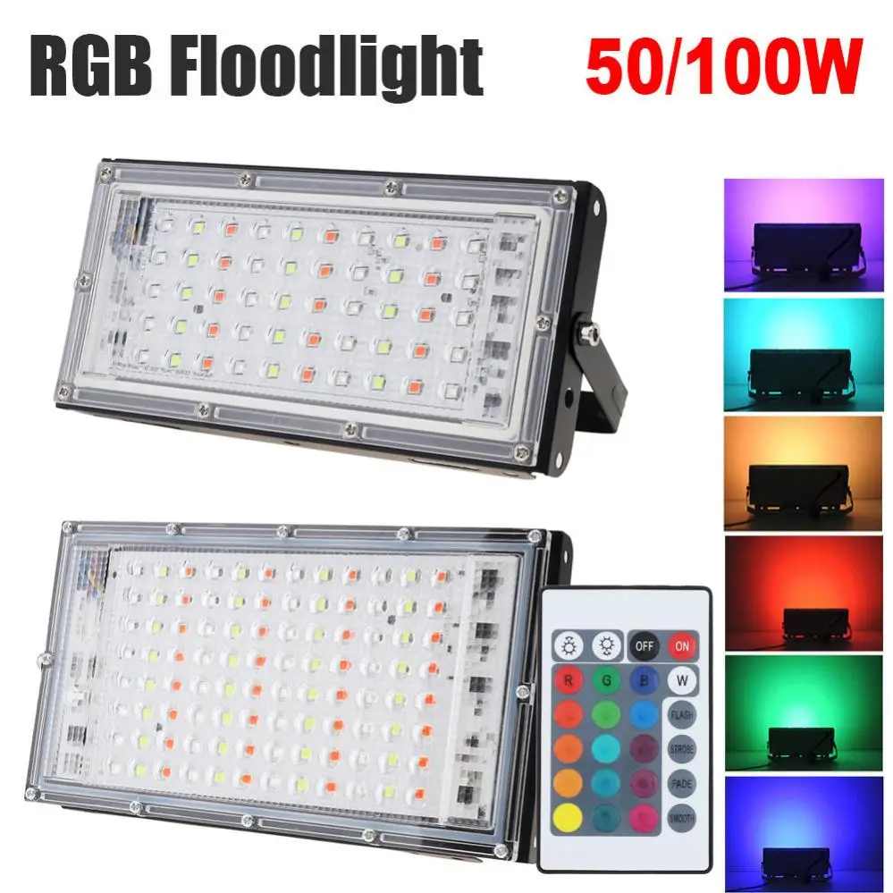 50W / 100W RGB Colour Change Waterproof LED Reflector Floodlight for Garden / Party / Street Decoration with Remote Control