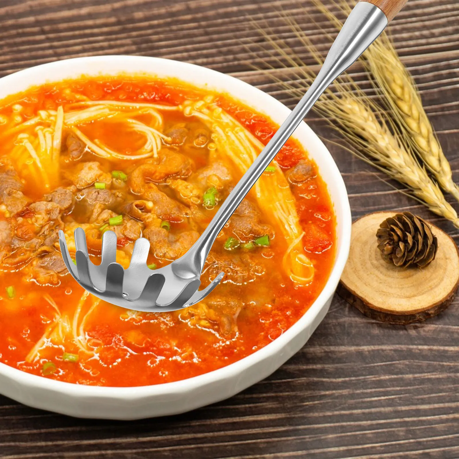 Cuchara de Acero Inoxidable para Servir Espaguetis, Cuchara Coladora de Fideos para Cocina, Cuchara con Aislamiento Térmico Antiescaldante