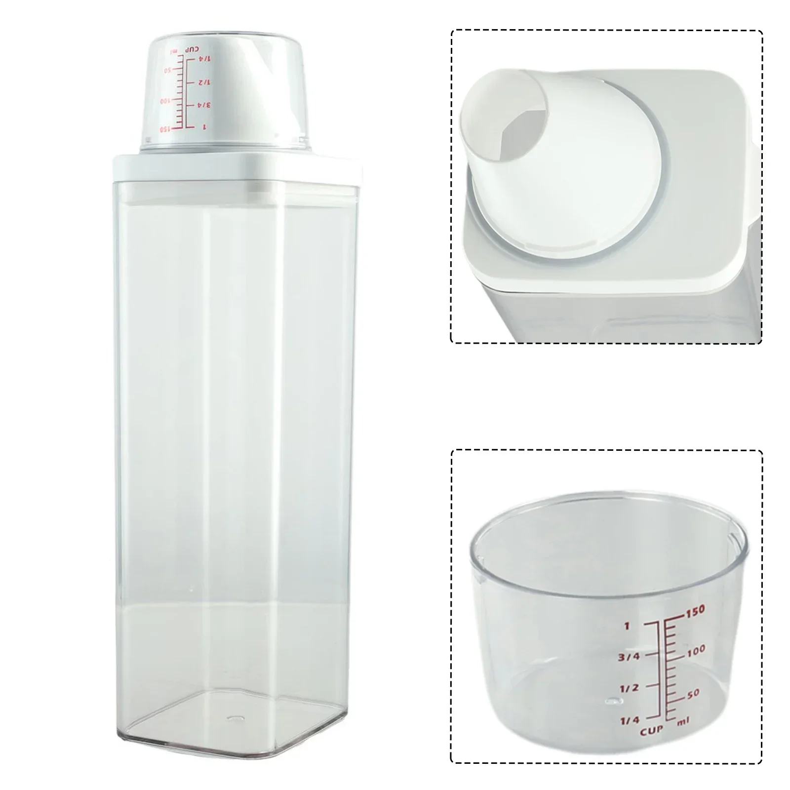 New  Airtight Laundry Detergent Dispenser With Measuring Cup Plastic Transparent Washing Powder Liquid Container With Lids Jar