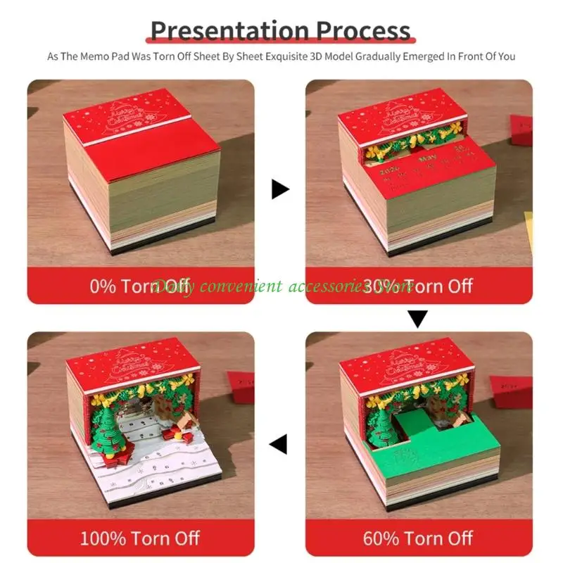 97QB ธีมคริสต์มาสปี 2026 ฉีกปฏิทินศิลปะกระดาษรีไซเคิลการออกแบบเรืองแสง 3 มิติ