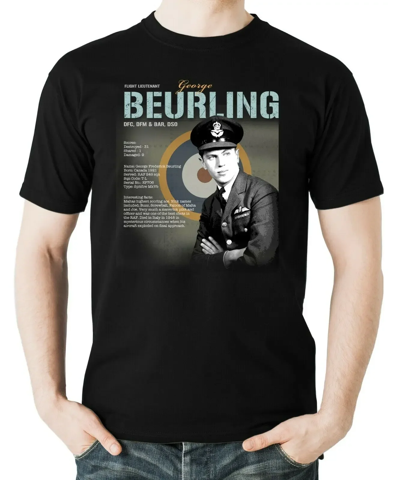 Royal Air Force Air Aces Pilot George Beurling T-Shirt 100% Cotton O-Neck Short Sleeve Casual Mens T-shirt Aviation Streetwear