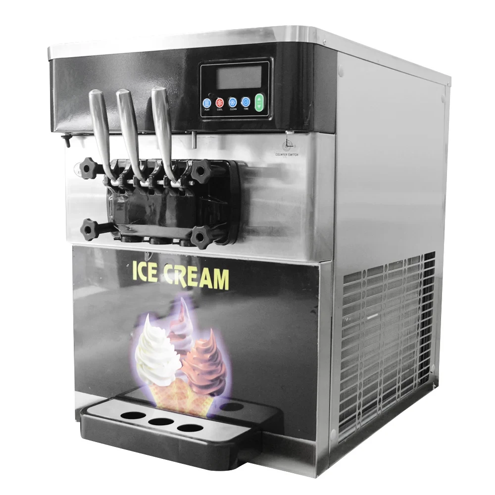 Commercial 2000W Ice Cream Maker 3 Flavor Soft Ice Cream Machine 22L/H Automatic Stainless Steel Yogurt Ice Cream R404a