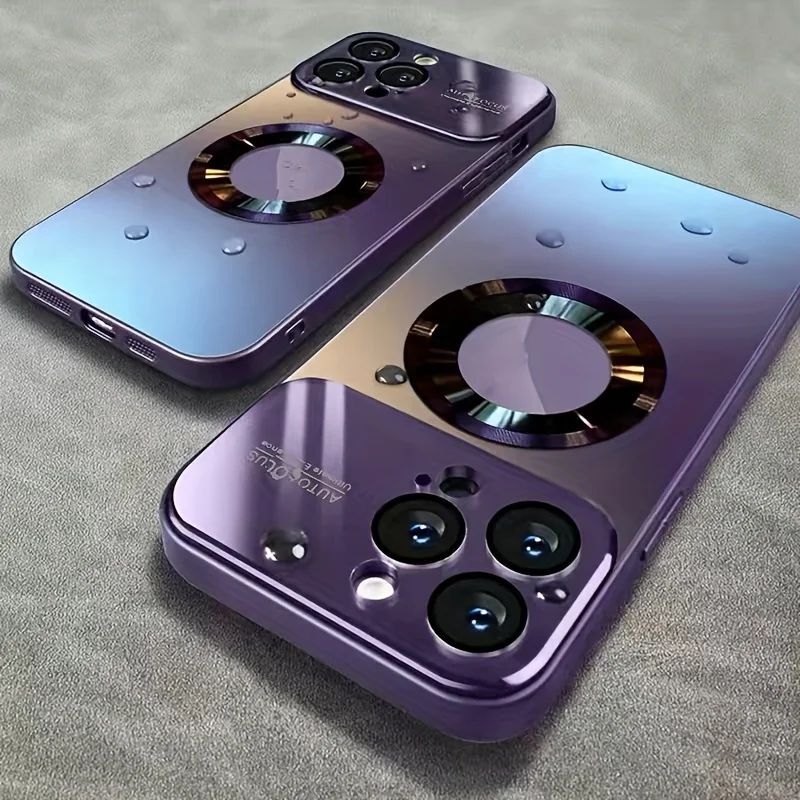 حافظة هاتف شحن لاسلكية مغناطيسية من التيتانيوم غير اللامع |   متوافق مع iPhone 16، 15، 14، 13، 12، 11 Pro Max مع حماية العدسة