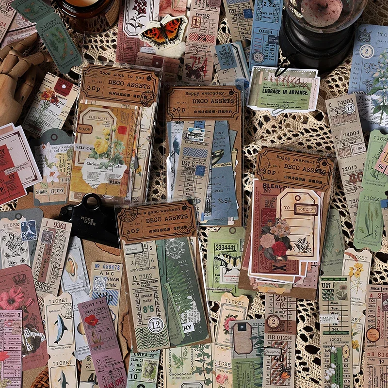 30Pcs Stickers Material Pad Basic Background Label scrapbook Mountains Rivers Poetic Romance Literature Packing Hand Material