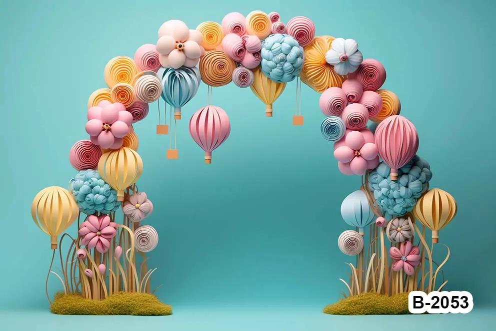 Colorful 3d Arched Shape Floral Balloons Backdrops Cake Smash Birthday Wedding Newborn Baby Portrait Backgrounds Photozone Props