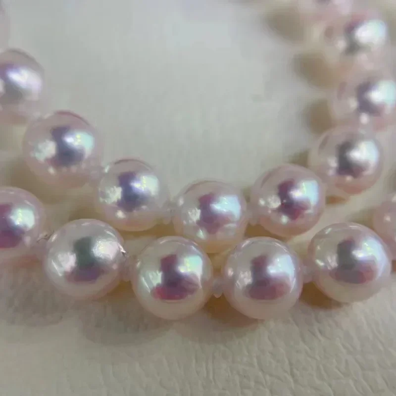 7-8mm Seawater Akoya Pearl Necklace Pure Natural Light Pink Seawater Pearls with S925 Silver Accessories Necklace Jewelry