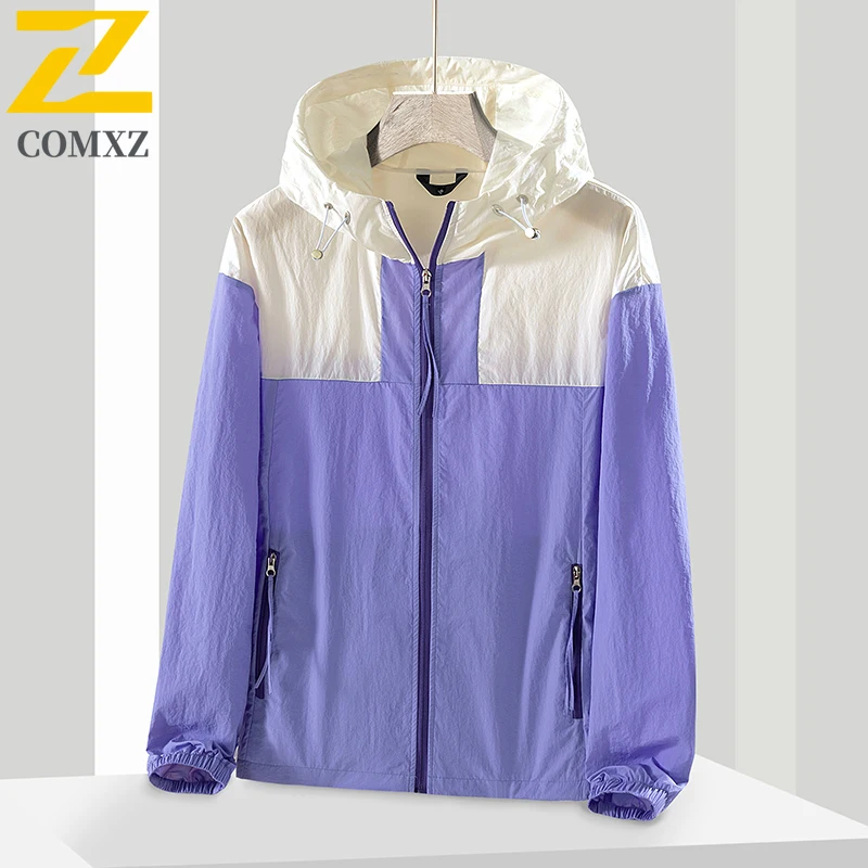 2025 New Couple's Summer Sun Protection Hooded Jacket Color Block Trendy Outdoor Fishing Skin Coat for Men and Women