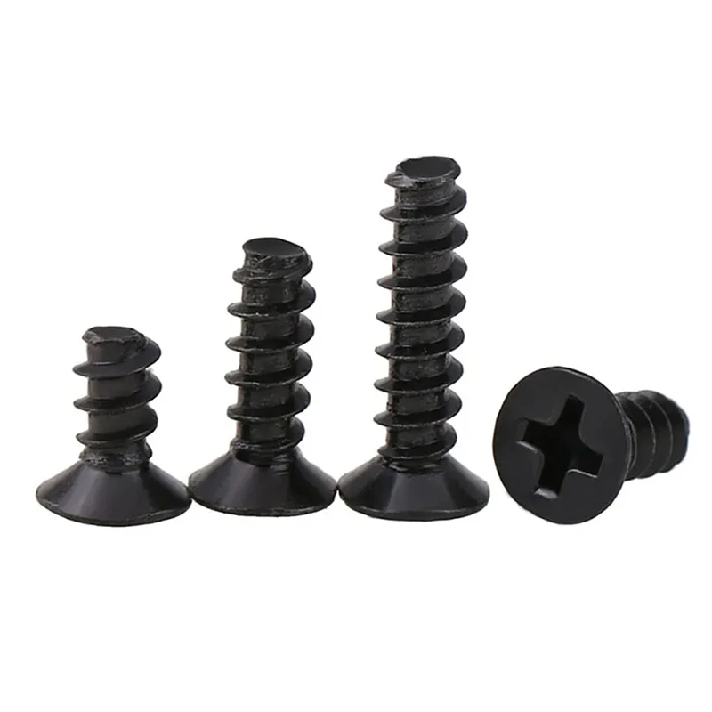100-500Pcs M1.2 M1.4 M1.6 M1.7 M2 Black Phillips Countersunk Head Self Tapping Flat Tail Screws Surface Zinc Plating Bolts