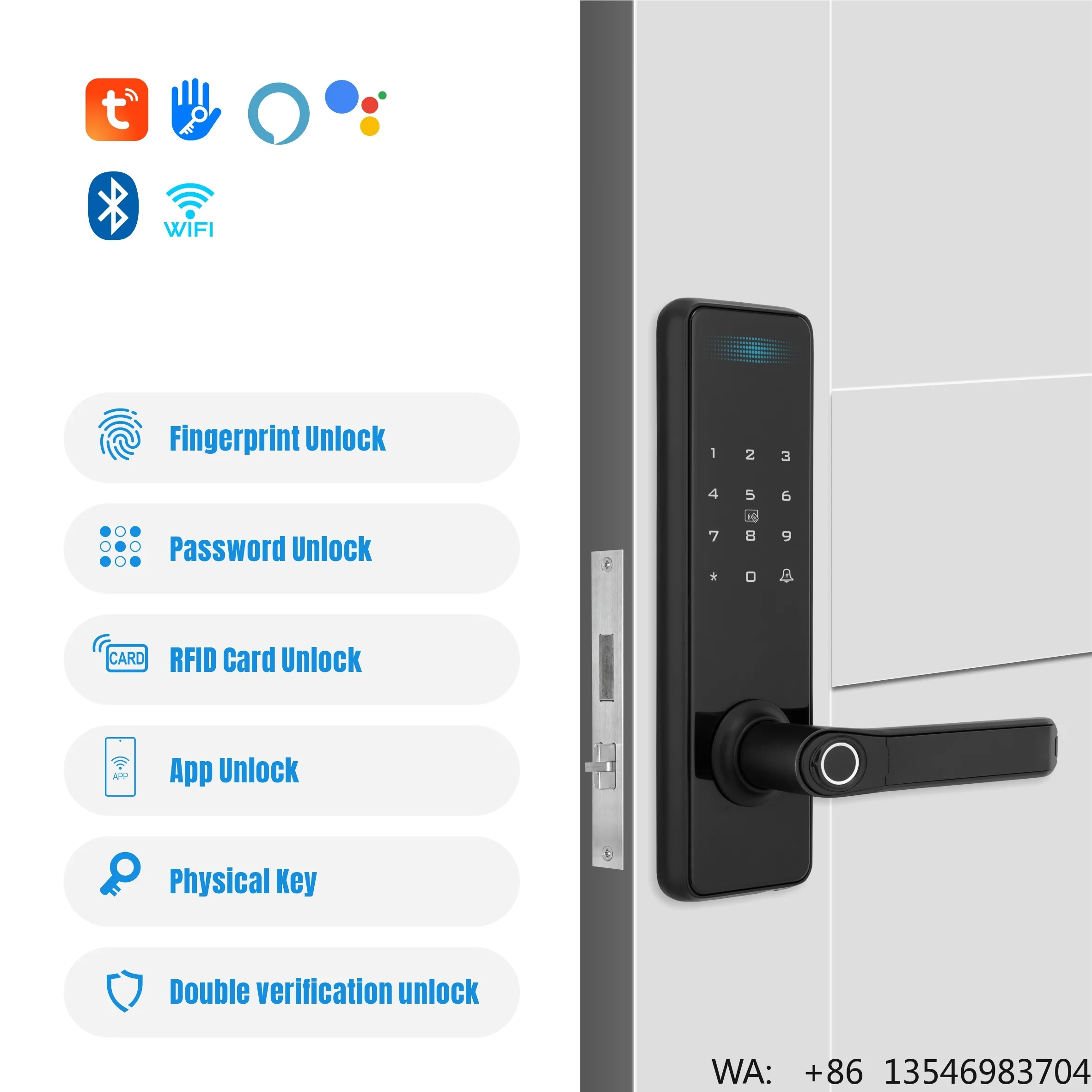 HUNE Fire Fighting Aluminium Alloy Deadbolt Lock Digital Antifire Biometric Electronic Fingerprint Door Handle Smart Door Lock
