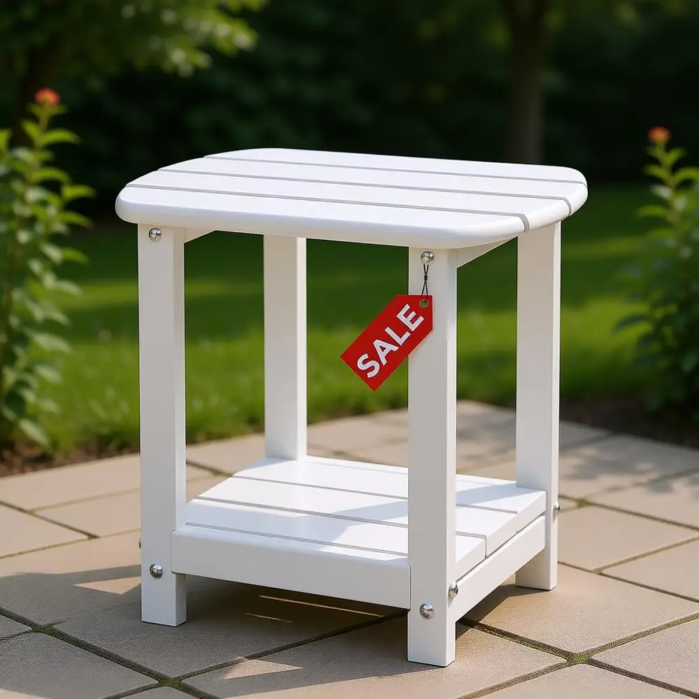 

Двухуровневый уличный приставной столик с местом для хранения, прочная мебель из HDPE для сада, бассейна и газона