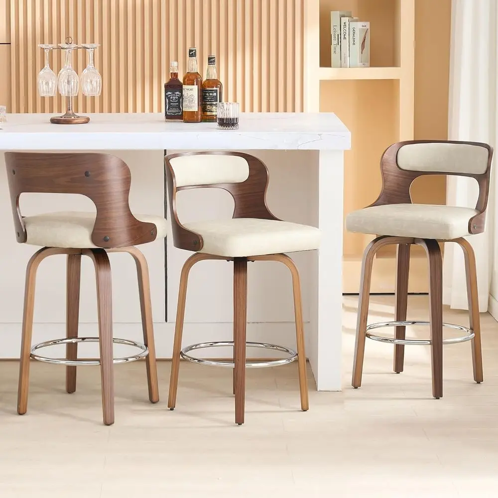 

Swivel Counter Stools with Bentwood Legs, Leather Seats, Set of 3 for Kitchen or Restaurant, Grey