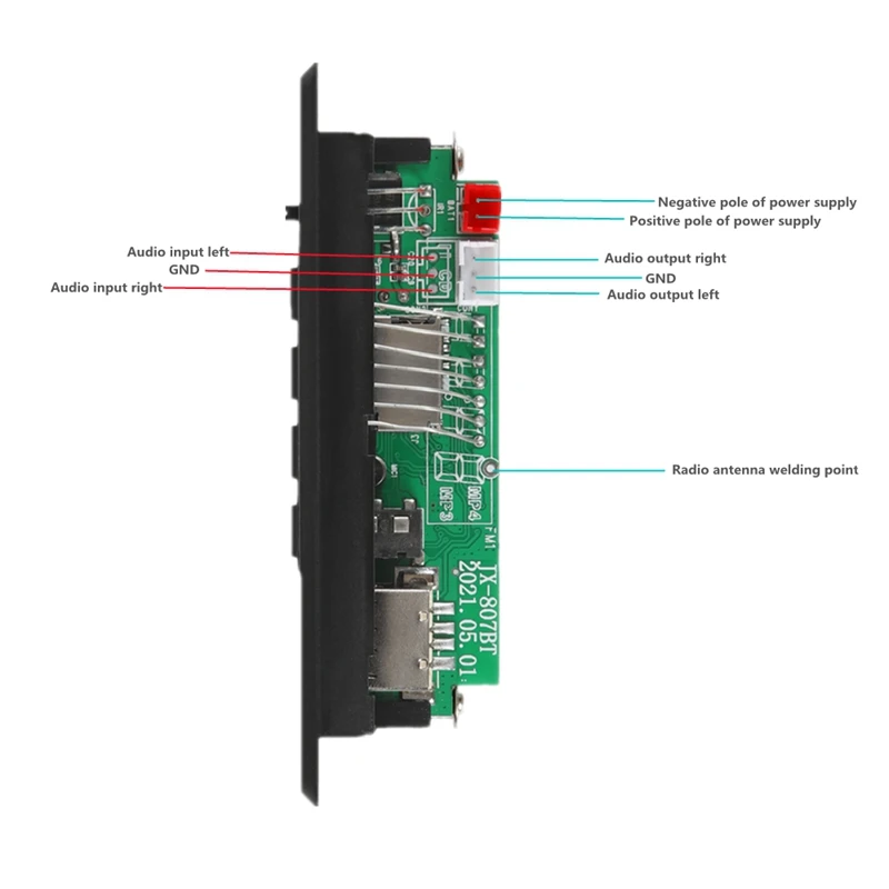 Mp3 Bluetooth WMA WAV Decoder Board 12V Wireless Audio Module Color Screen AUX USB Auto Accessories Audio Modification