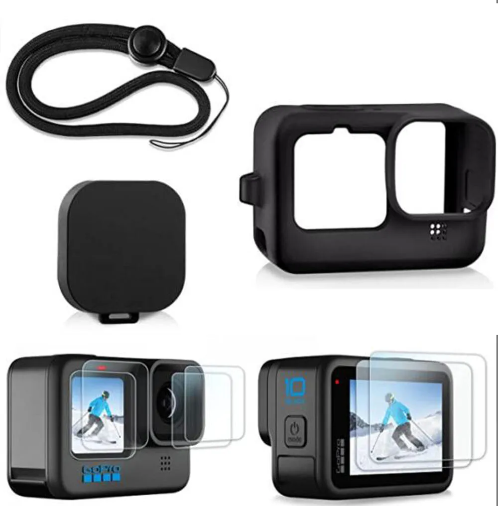 

Silicone Case Tempered Glass Screen Protector for GoPro Hero 12 11 10 9 Black