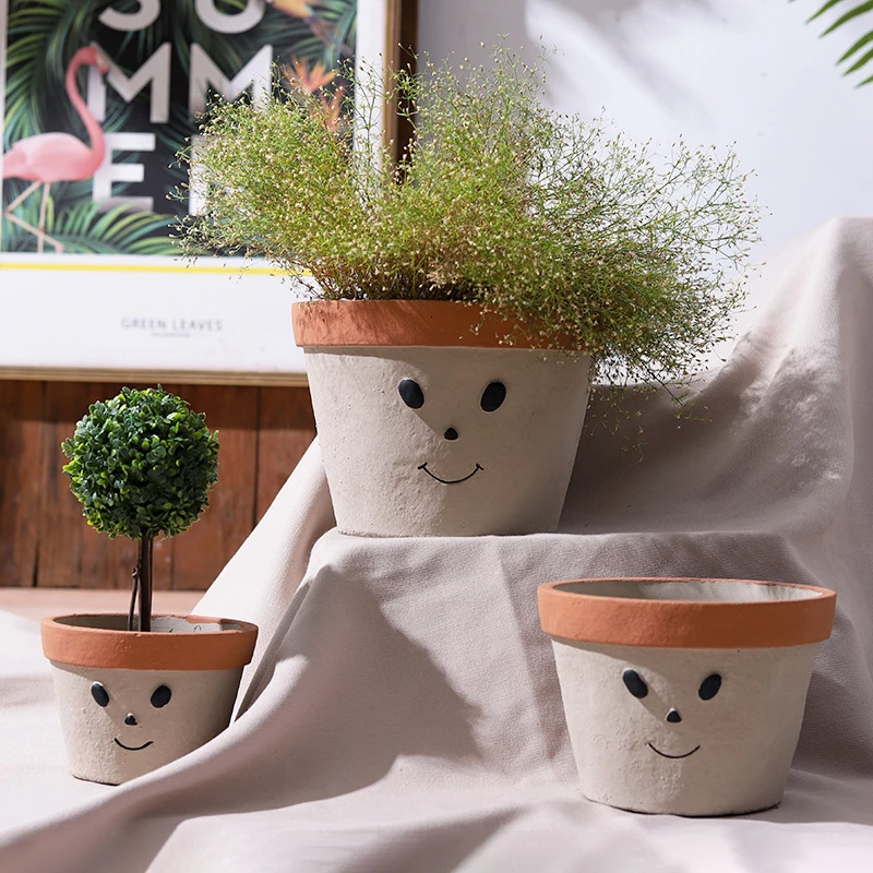 Nordic Cartoon Abstract Portrait Cement Succulent Flowerpot Home Desktop Plants Potted Decorative Ornament Gardening