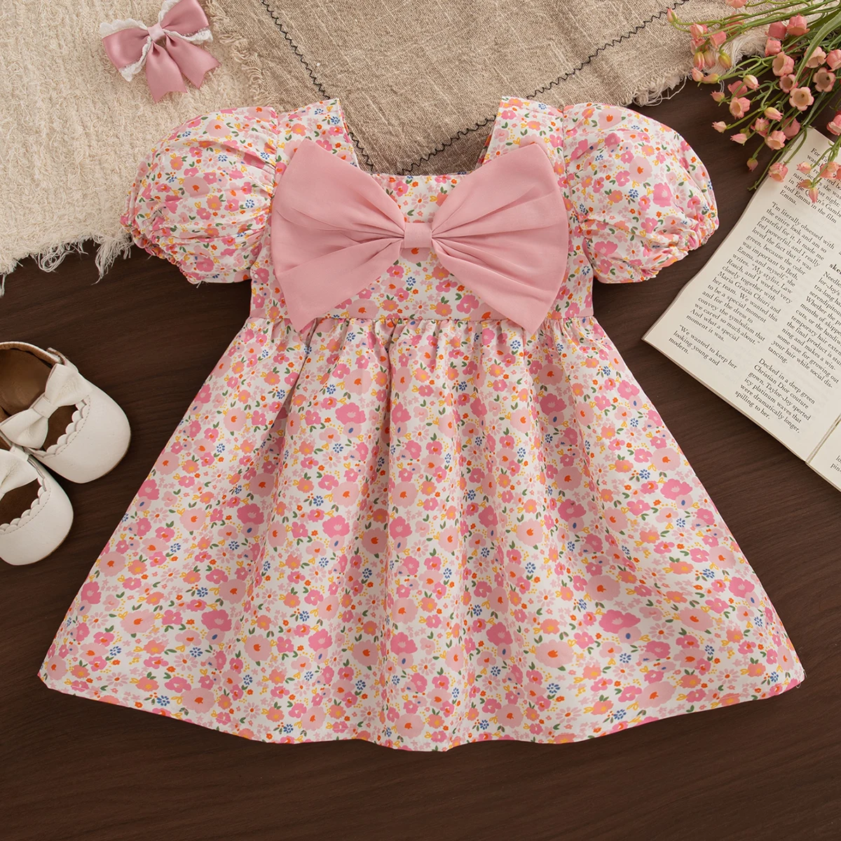 Baby Girl Dress Summer Cotton Bow Pattern Gorgeous Baby Dresses Cute Casual Baby Girl One-Piece Dress Baby Girl Clothing