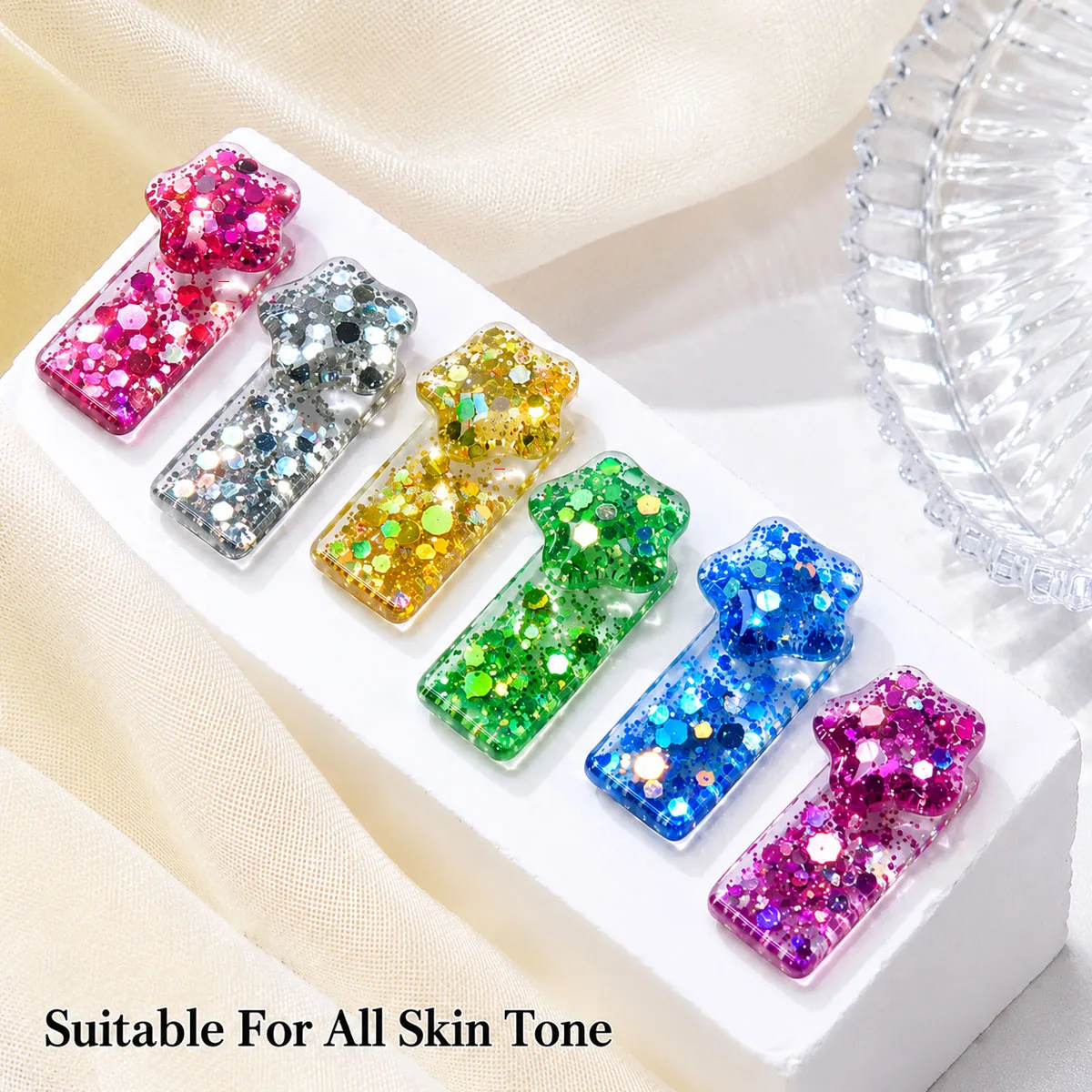 Mpow 1/6 pcs Chunky Glitter Mix Gel Polish Set with Brush Pink Silver Gold Green Blue Purple Soak Off UV LED Nail Art Kit