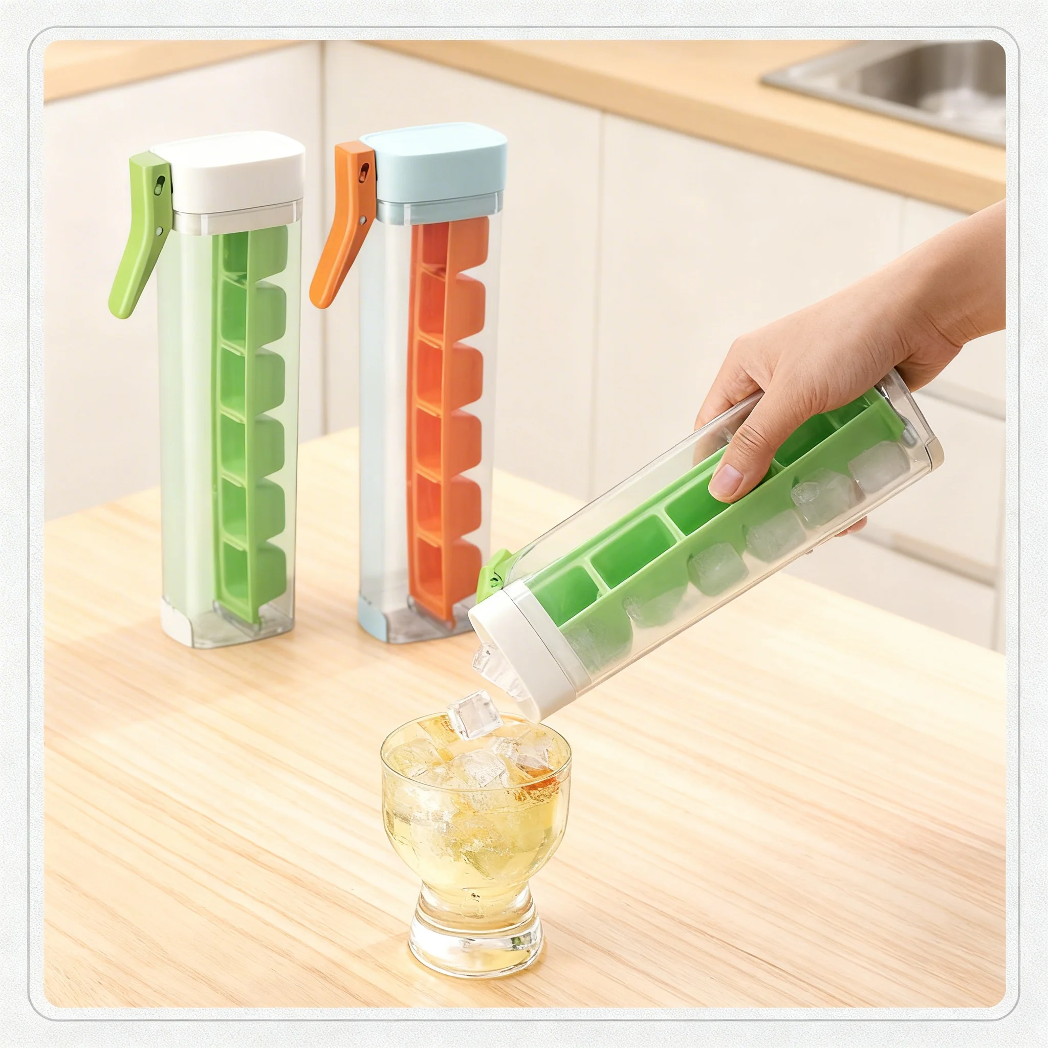 1/2pcs Food Grade Silicone Ice Cube Mold with One Click Press Type Storage Box Whiskey Cube Maker Kitchen Tool for Home Bar