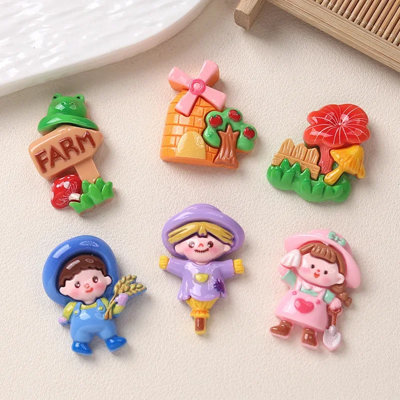 5pcs Cartoon DIY Resin Flatback Cabochon Pastoral Paradise Cream Glue Handmade Hairpin Mobile Phone Case Shoe Buckle Accessories