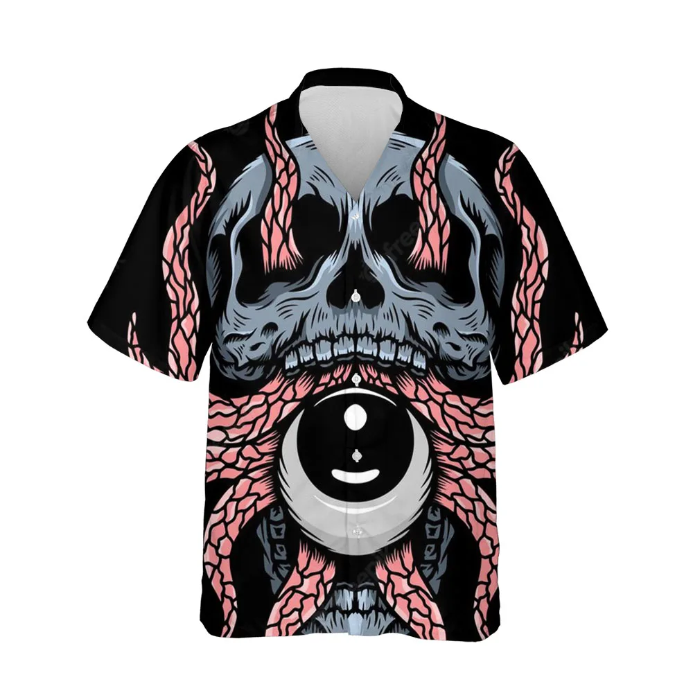 

Jumeast Skull Blouses Gothic Shirts For Men Halloween Short Sleeve Summer Oversized Men's Shirt Casual Streetwear Clothing Tops