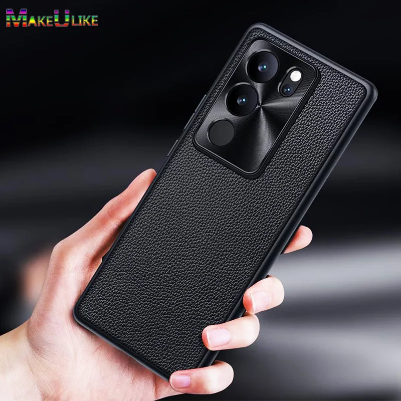 

Genuine Leather Case for VIVO V29 Cover Shockproof Metal Camera Lens Protective Case for VIVO V27 Pro V27Pro V29 Case