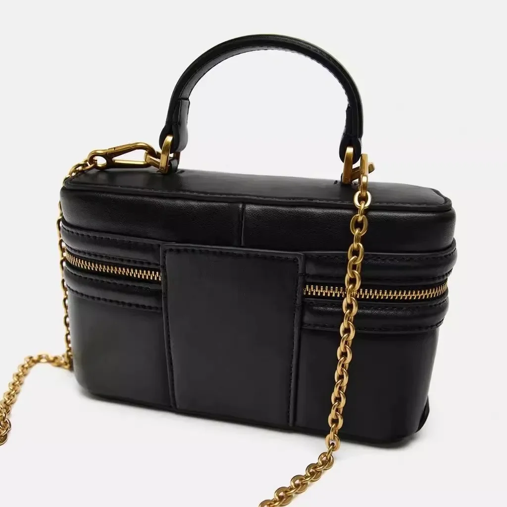 Bolsos de diseñador negros de lujo para mujer, bolsos cruzados de cuero PU duro para mujer, Mini bolso de hombro con cadenas, bolsas con caja de lápiz labial y monedas