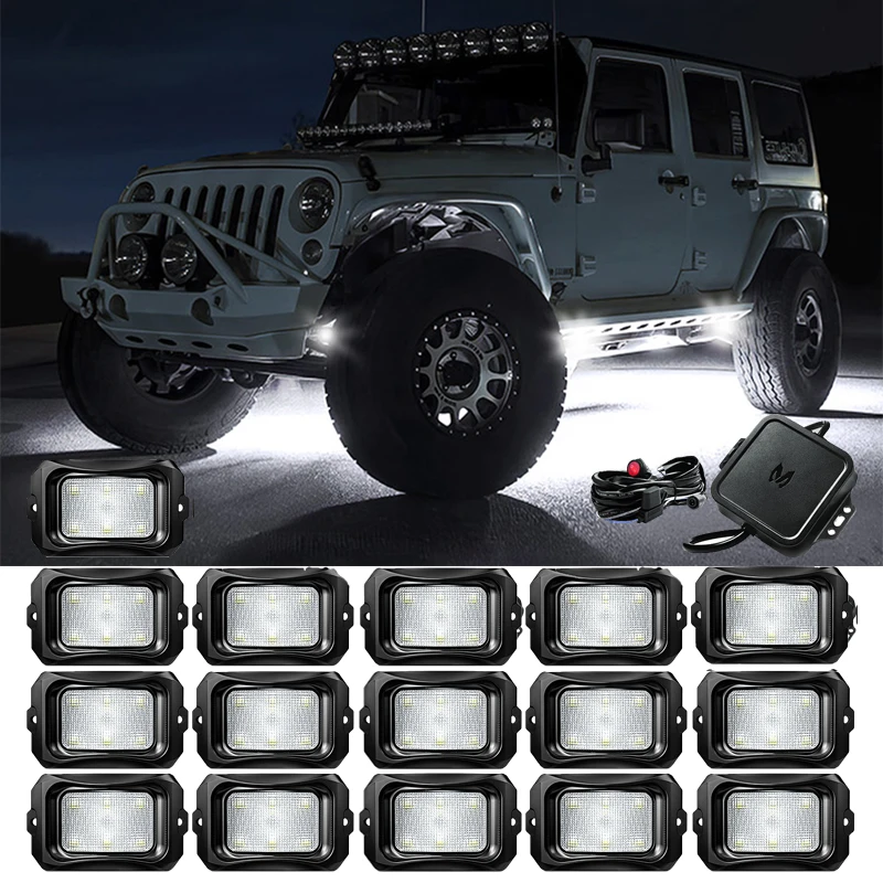 

MICTUNING 16 Pods C2 Curved White LED Rock Lights Waterproof Underglow Lights Solid Color Lighting Kit For Offroad ATV UTV Boat
