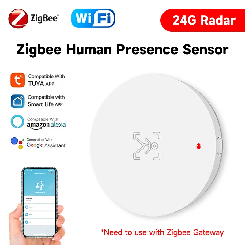 

SIXWGH Tuya ZigBee/WiFi 24G WiFi Human Presence Sensor 24GHz Radar Detection Security Smart Home APP Alarm Remote Control