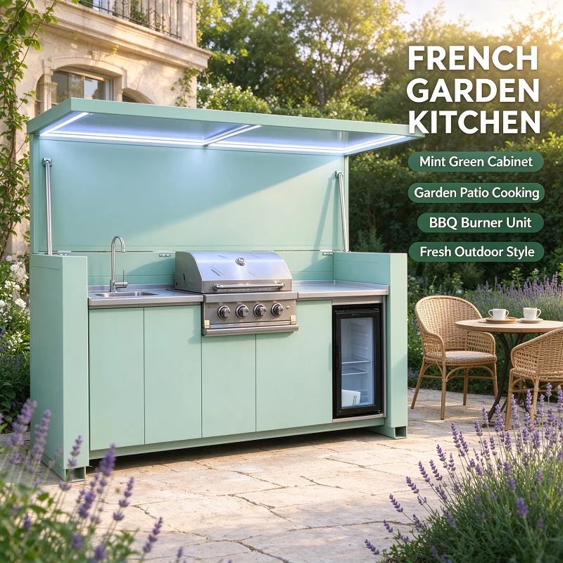 Outdoor Kitchen Pod Modular BBQ Island Grill Station Aluminum Pergola Stainless Steel Cabinet Resort Clubhouse