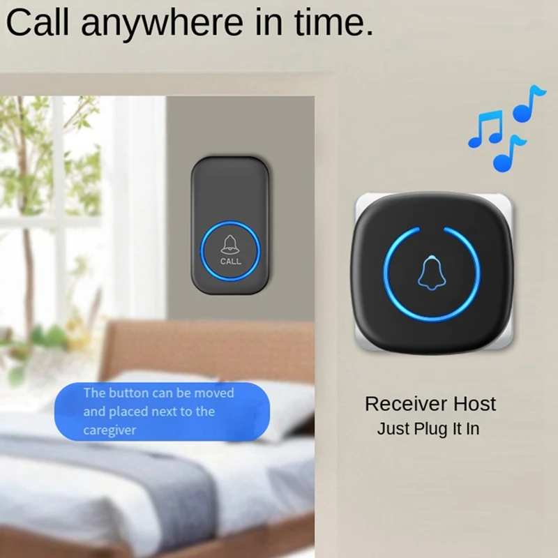 جهاز الاتصال اللاسلكي ABHU لكبار السن، إنذار شخصي، ساعة جرس الباب بجهاز التحكم عن بعد