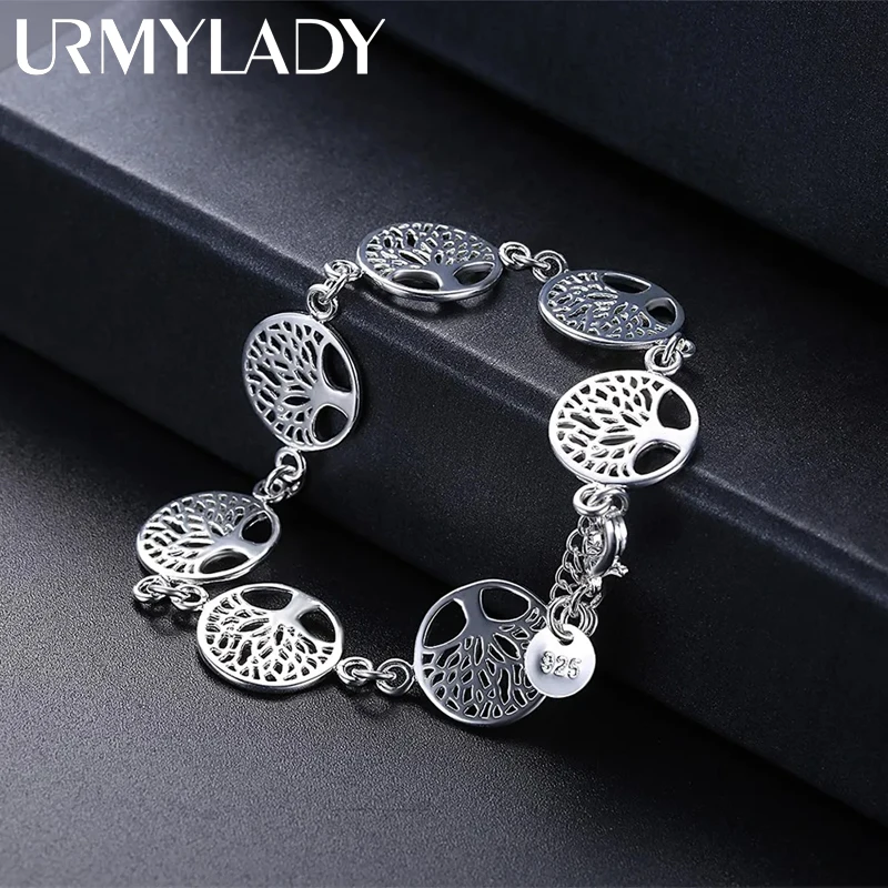 

925 Sterling Silver Bracelet Beautiful Tree Flowers for Women Wedding Nice Fashion Jewelry Wholesale 20CM Noble