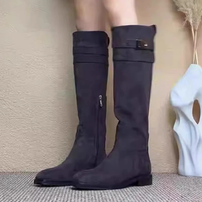 

Женские сапоги до колена на плоской подошве, повседневная прогулочная обувь, зимние высокие сапоги «Челси», дизайнерская спортивная обувь 2024, новая замшевая зимняя обувь Botas Mujer